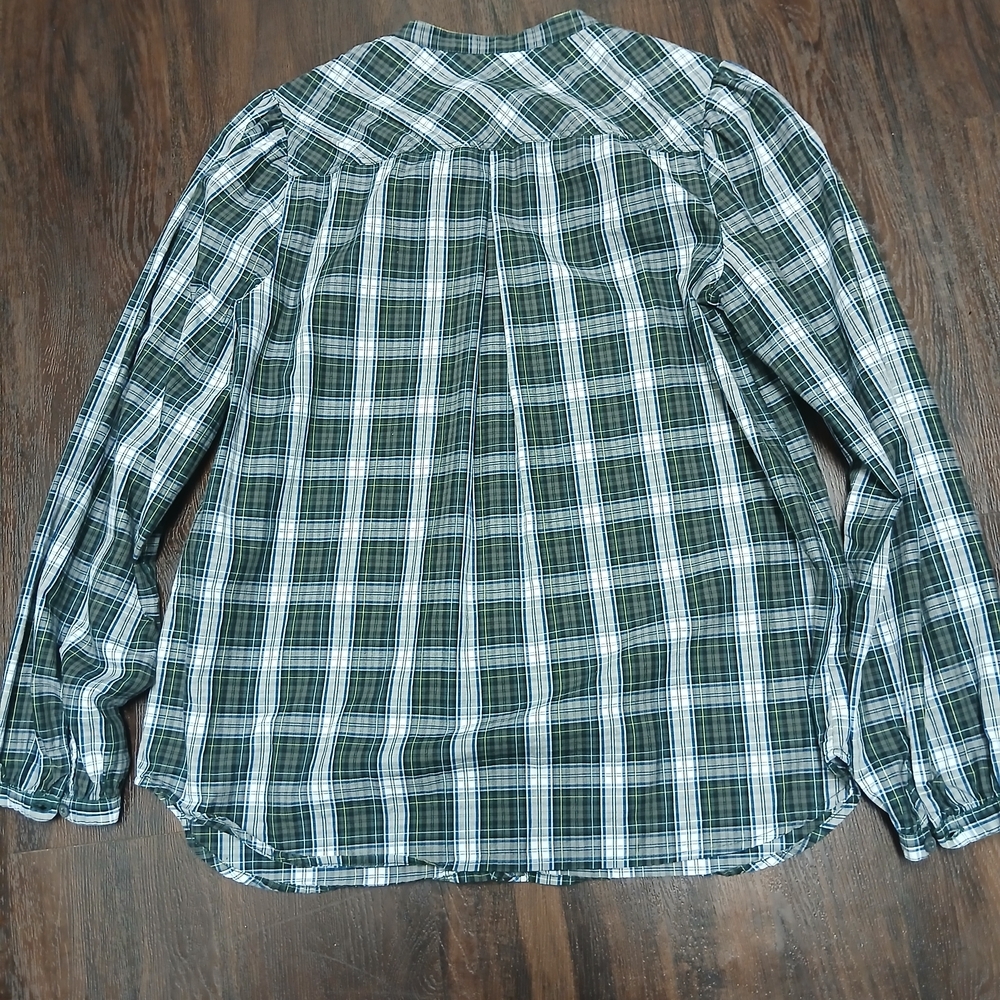J. Crew Green and Black Plaid Ruffle-Front Button Shirt - Picture 8 of 9